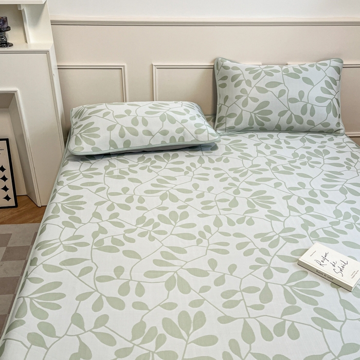 91家纺网 家纺一手货源 找家纺 宜代光年 2025新款冷凝丝可水洗提花凉感席 床笠-凉感叶繁-绿