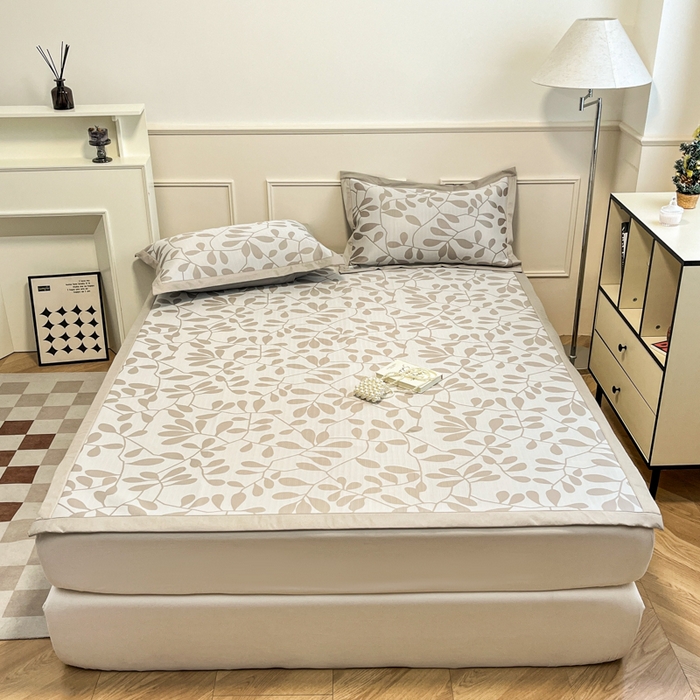 宜代光年 2025新款冷凝丝可水洗提花凉感席 凉感叶繁-咖