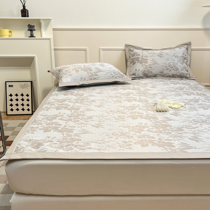 91家纺网 家纺一手货源 找家纺 宜代光年 2025新款冷凝丝可水洗提花凉感席 凉感繁花-咖