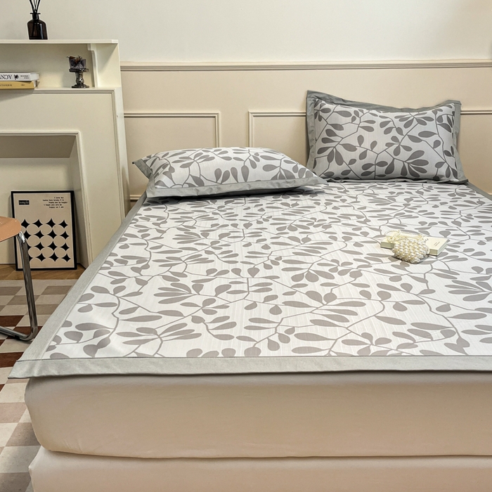 91家纺网 家纺一手货源 找家纺 宜代光年 2025新款冷凝丝可水洗提花凉感席 凉感叶繁-灰