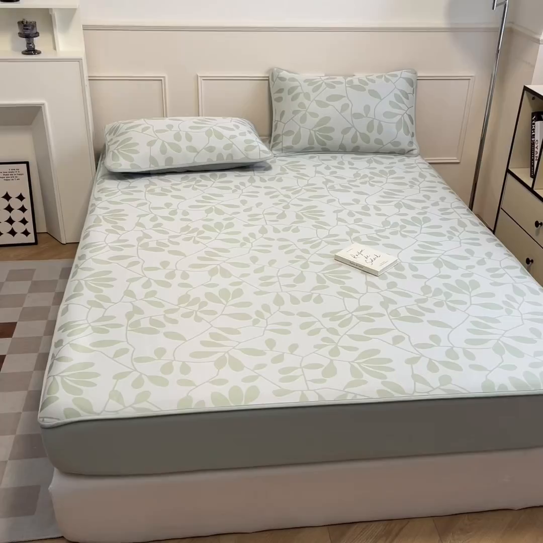 91家纺网 家纺一手货源 找家纺 宜代光年 2025新款冷凝丝可水洗提花凉感席 床笠-凉感叶繁-绿