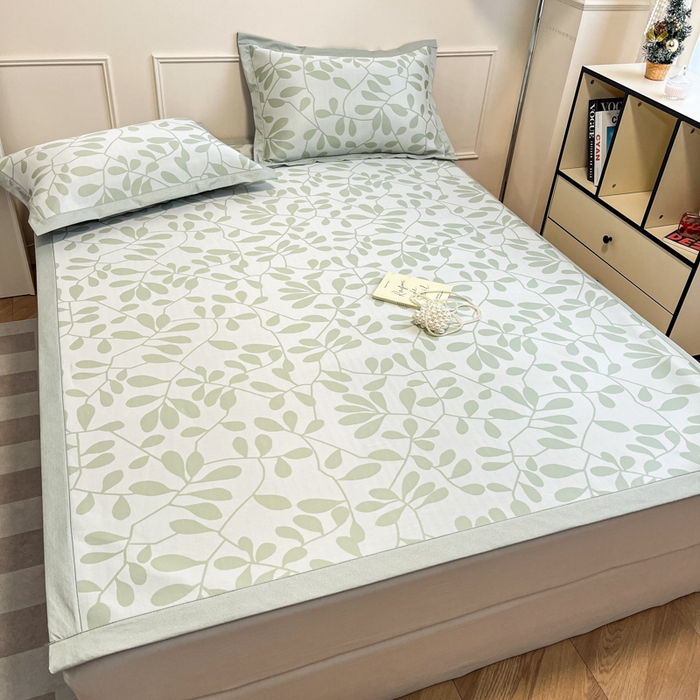 91家纺网 家纺一手货源 找家纺 宜代光年 2025新款冷凝丝可水洗提花凉感席 凉感叶繁-绿