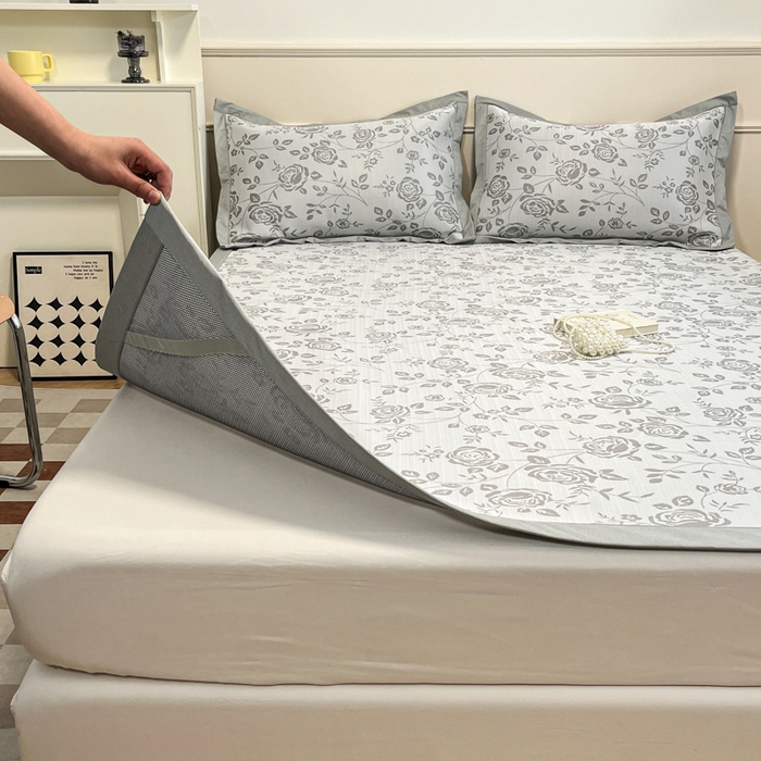 91家纺网 家纺一手货源 找家纺 宜代光年 2025新款冷凝丝可水洗提花凉感席 凉感陌上花开-灰