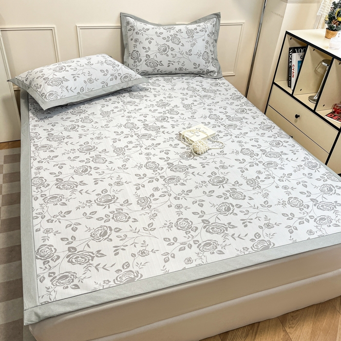 91家纺网 家纺一手货源 找家纺 宜代光年 2025新款冷凝丝可水洗提花凉感席 凉感陌上花开-灰