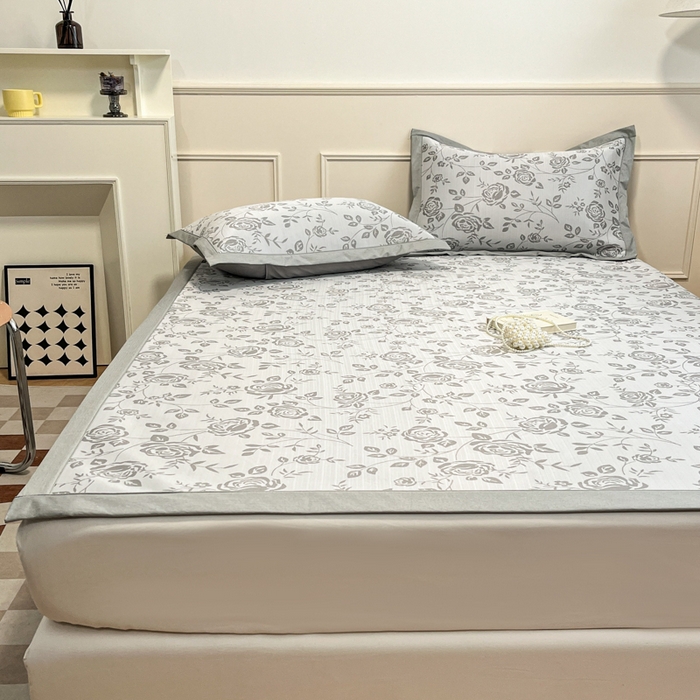 91家纺网 家纺一手货源 找家纺 宜代光年 2025新款冷凝丝可水洗提花凉感席 凉感陌上花开-灰