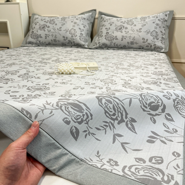 91家纺网 家纺一手货源 找家纺 宜代光年 2025新款冷凝丝可水洗提花凉感席 凉感陌上花开-灰