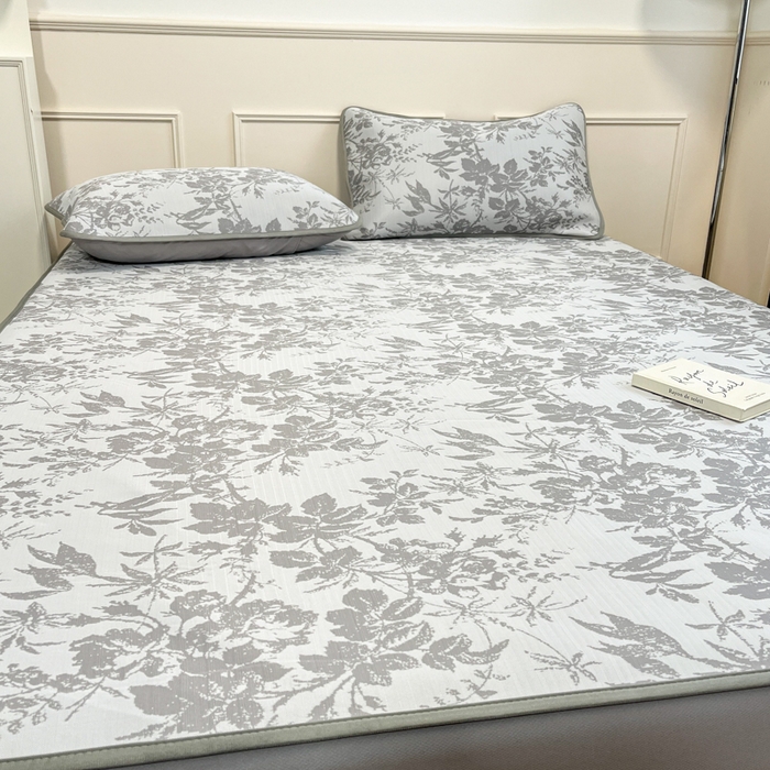 91家纺网 家纺一手货源 找家纺 宜代光年 2025新款冷凝丝可水洗提花凉感席 床笠-凉感繁花-灰