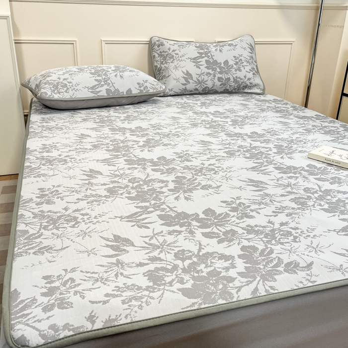 91家纺网 家纺一手货源 找家纺 宜代光年 2025新款冷凝丝可水洗提花凉感席 床笠-凉感繁花-灰