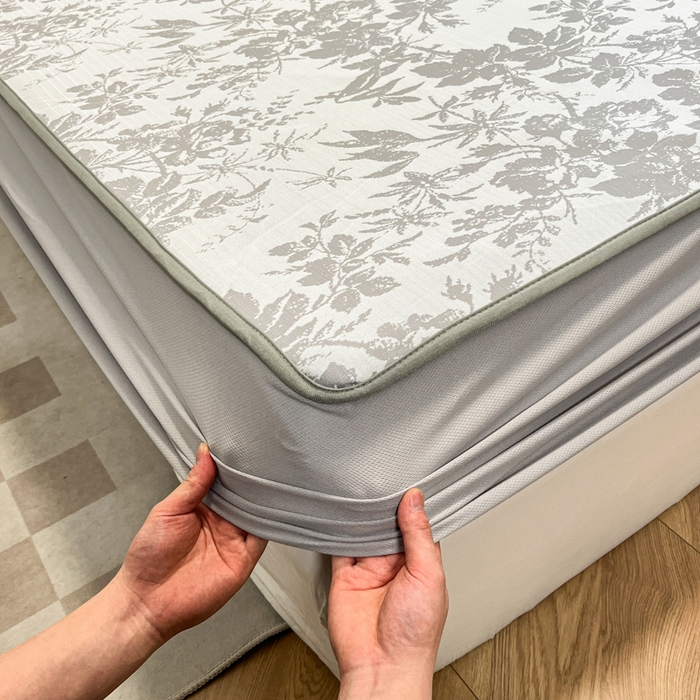 91家纺网 家纺一手货源 找家纺 宜代光年 2025新款冷凝丝可水洗提花凉感席 床笠-凉感繁花-灰