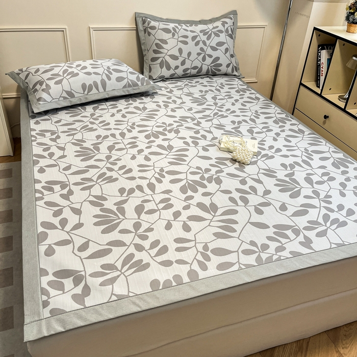 91家纺网 家纺一手货源 找家纺 宜代光年 2025新款冷凝丝可水洗提花凉感席 凉感叶繁-灰