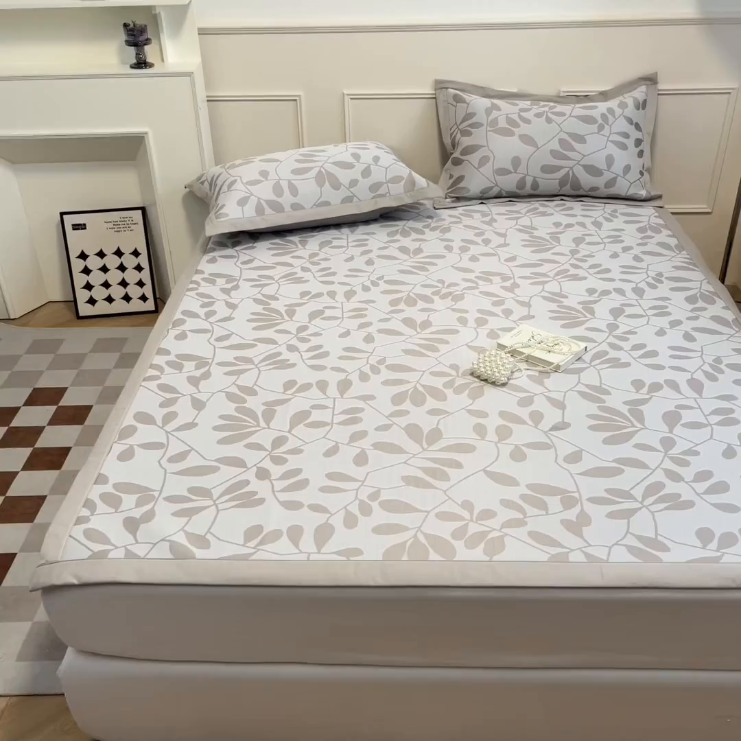 91家纺网 家纺一手货源 找家纺 宜代光年 2025新款冷凝丝可水洗提花凉感席 凉感叶繁-咖