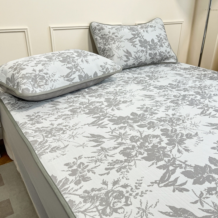 91家纺网 家纺一手货源 找家纺 宜代光年 2025新款冷凝丝可水洗提花凉感席 床笠-凉感繁花-灰