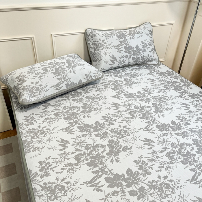 91家纺网 家纺一手货源 找家纺 宜代光年 2025新款冷凝丝可水洗提花凉感席 床笠-凉感繁花-灰