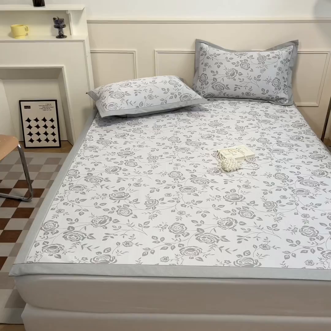 91家纺网 家纺一手货源 找家纺 宜代光年 2025新款冷凝丝可水洗提花凉感席 凉感陌上花开-灰