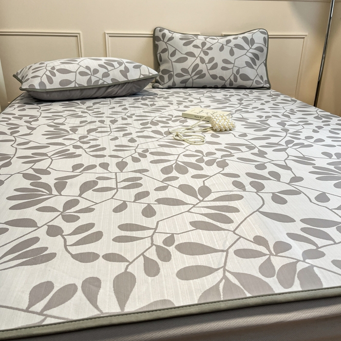 91家纺网 家纺一手货源 找家纺 宜代光年 2025新款冷凝丝可水洗提花凉感席 床笠-凉感叶繁-灰