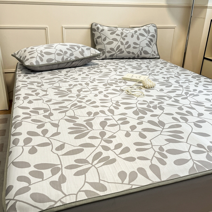 91家纺网 家纺一手货源 找家纺 宜代光年 2025新款冷凝丝可水洗提花凉感席 床笠-凉感叶繁-灰