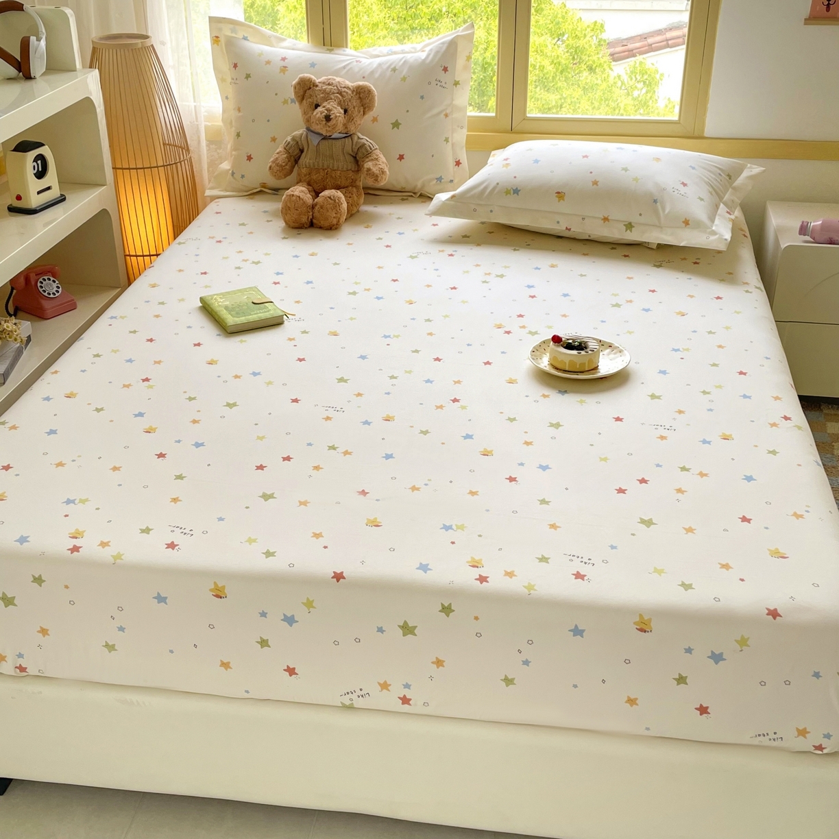 91家纺网 家纺一手货源 找家纺 豪选家纺 2025新款双层纱单层印花床笠 星趣小萌友