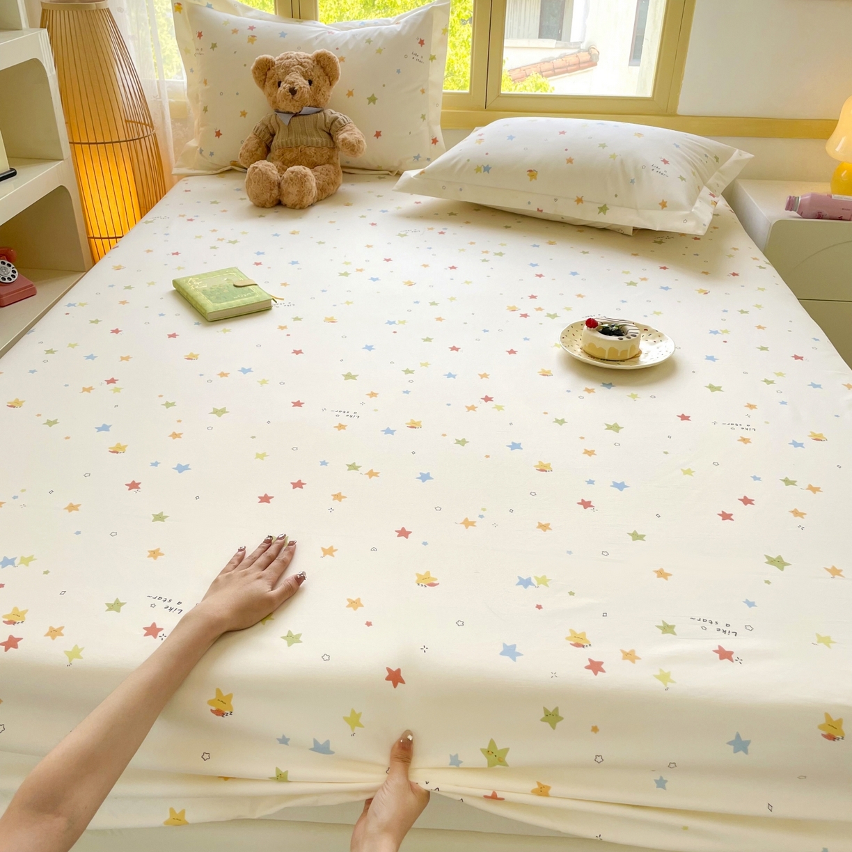 91家纺网 家纺一手货源 找家纺 豪选家纺 2025新款双层纱单层印花床笠 星趣小萌友