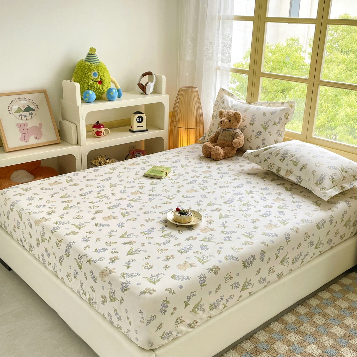 91家纺网 家纺一手货源 找家纺 豪选家纺 2025新款双层纱单层印花床笠 花间迷小兔