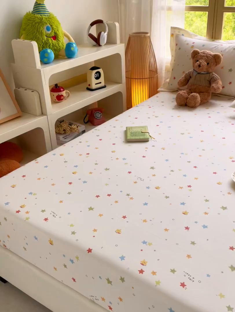 91家纺网 家纺一手货源 找家纺 豪选家纺 2025新款双层纱单层印花床笠 星趣小萌友