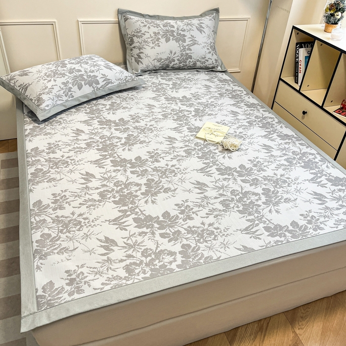 91家纺网 家纺一手货源 找家纺 宜代光年 2025新款冷凝丝可水洗提花凉感席 凉感繁花-灰