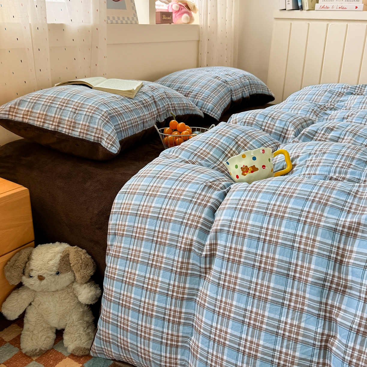 91家纺网 家纺一手货源 找家纺 （总）十一家居 2025年新款A类云斜棉+牛奶绒春秋冬正反两用四件套—星漾系列