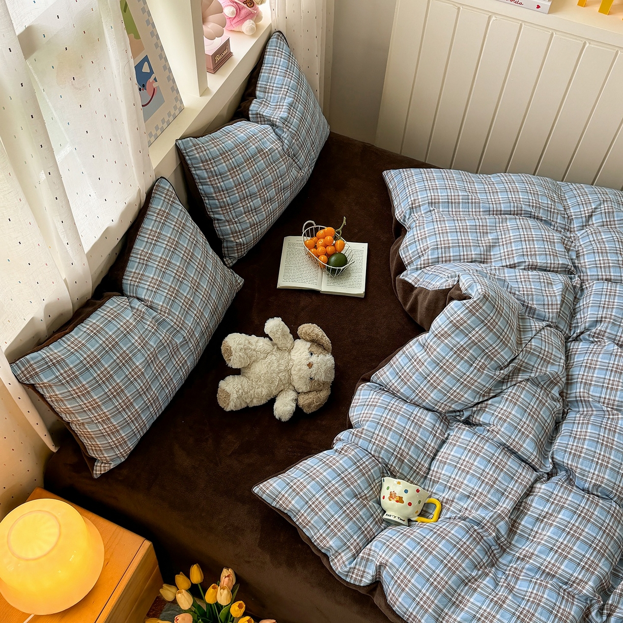 91家纺网 家纺一手货源 找家纺 （总）十一家居 2025年新款A类云斜棉+牛奶绒春秋冬正反两用四件套—星漾系列