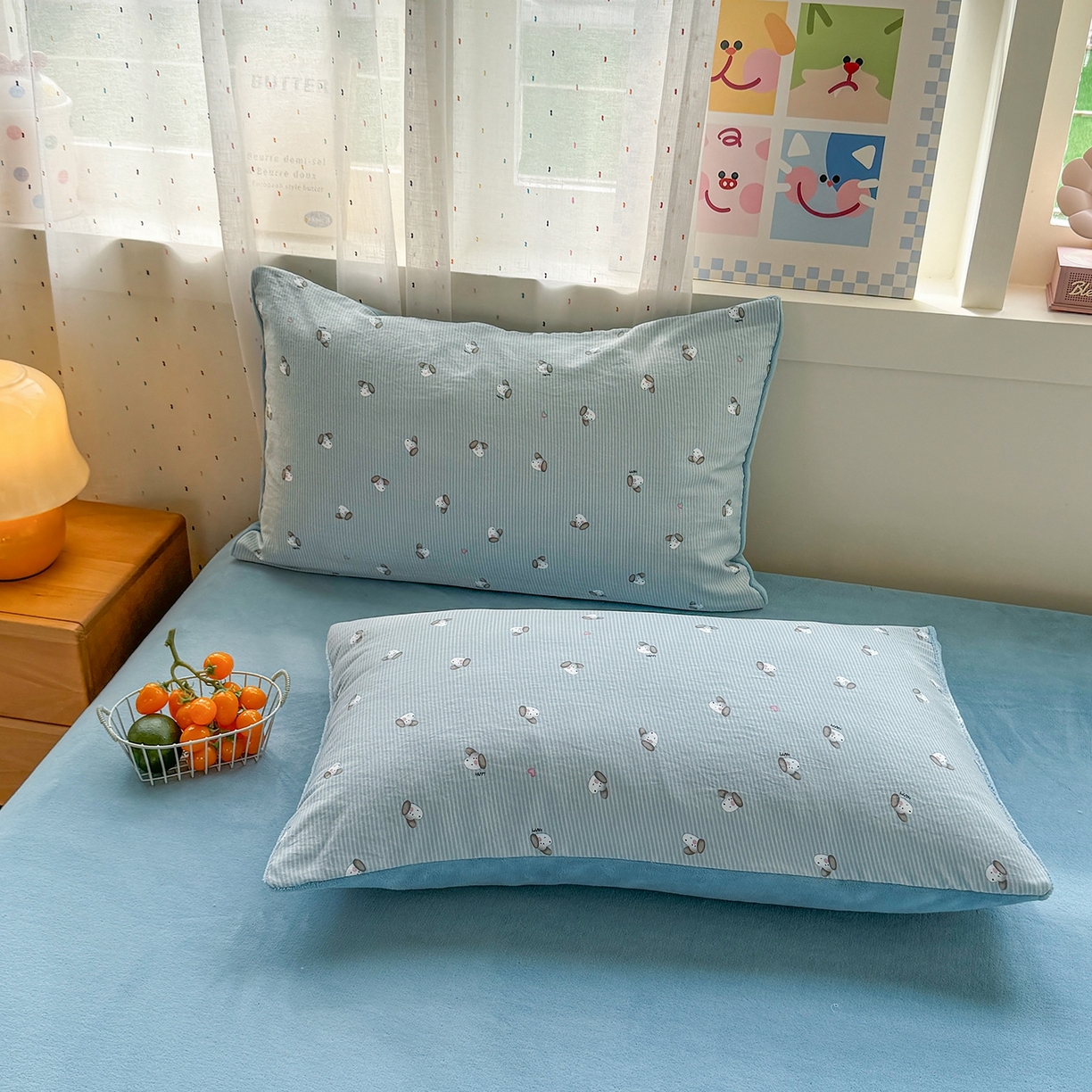 91家纺网 家纺一手货源 找家纺 十一家居 2025年新款A类云斜棉+牛奶绒春秋冬正反两用四件套—星漾系列 星漾-海盐狗狗