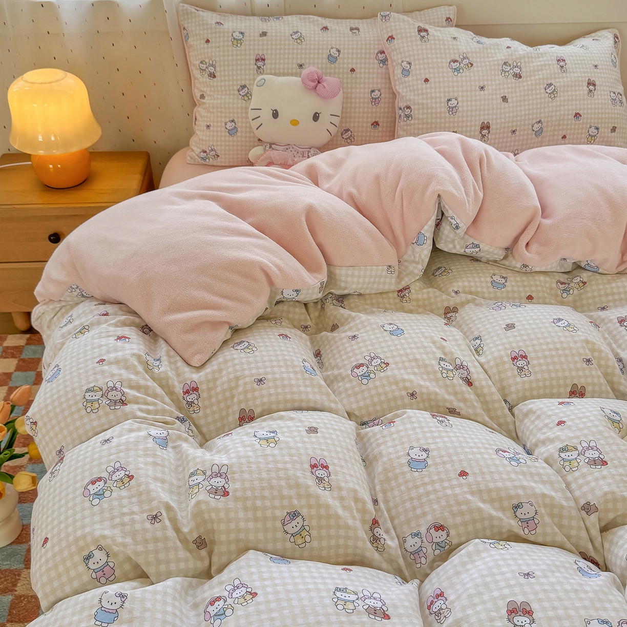 十一家居 2025年新款A类云斜棉+牛奶绒春秋冬正反两用四件套—星漾系列 星漾-梦幻凯蒂