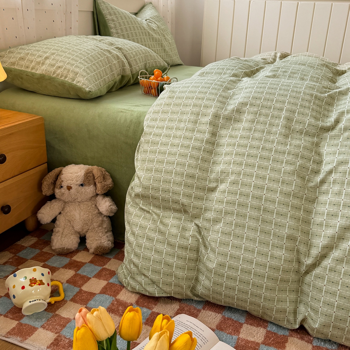 91家纺网 家纺一手货源 找家纺 十一家居 2025年新款A类云斜棉+牛奶绒春秋冬正反两用四件套—星漾系列 星漾-绿韵星辰