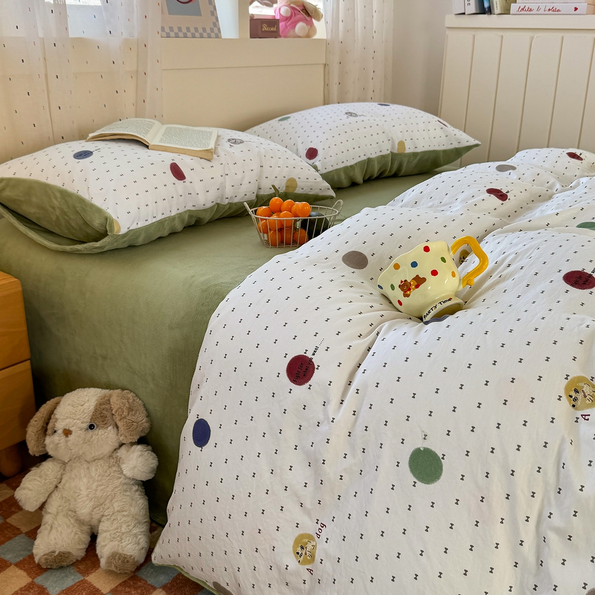 91家纺网 家纺一手货源 找家纺 十一家居 2025年新款A类云斜棉+牛奶绒春秋冬正反两用四件套—星漾系列 星漾-趣点萌宠