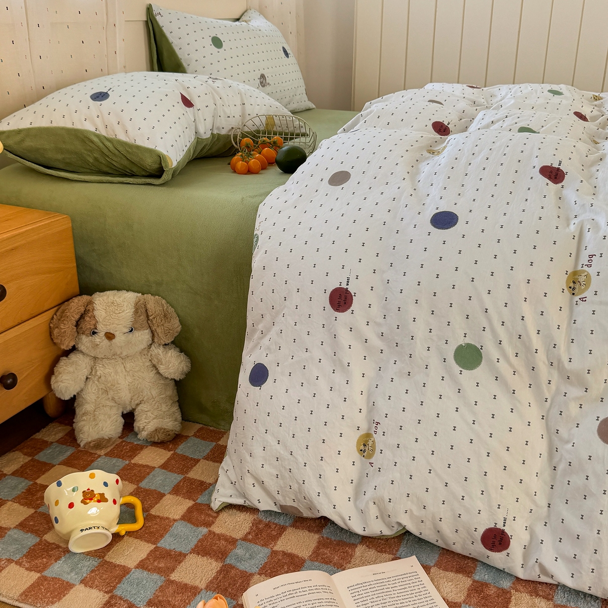 91家纺网 家纺一手货源 找家纺 十一家居 2025年新款A类云斜棉+牛奶绒春秋冬正反两用四件套—星漾系列 星漾-趣点萌宠