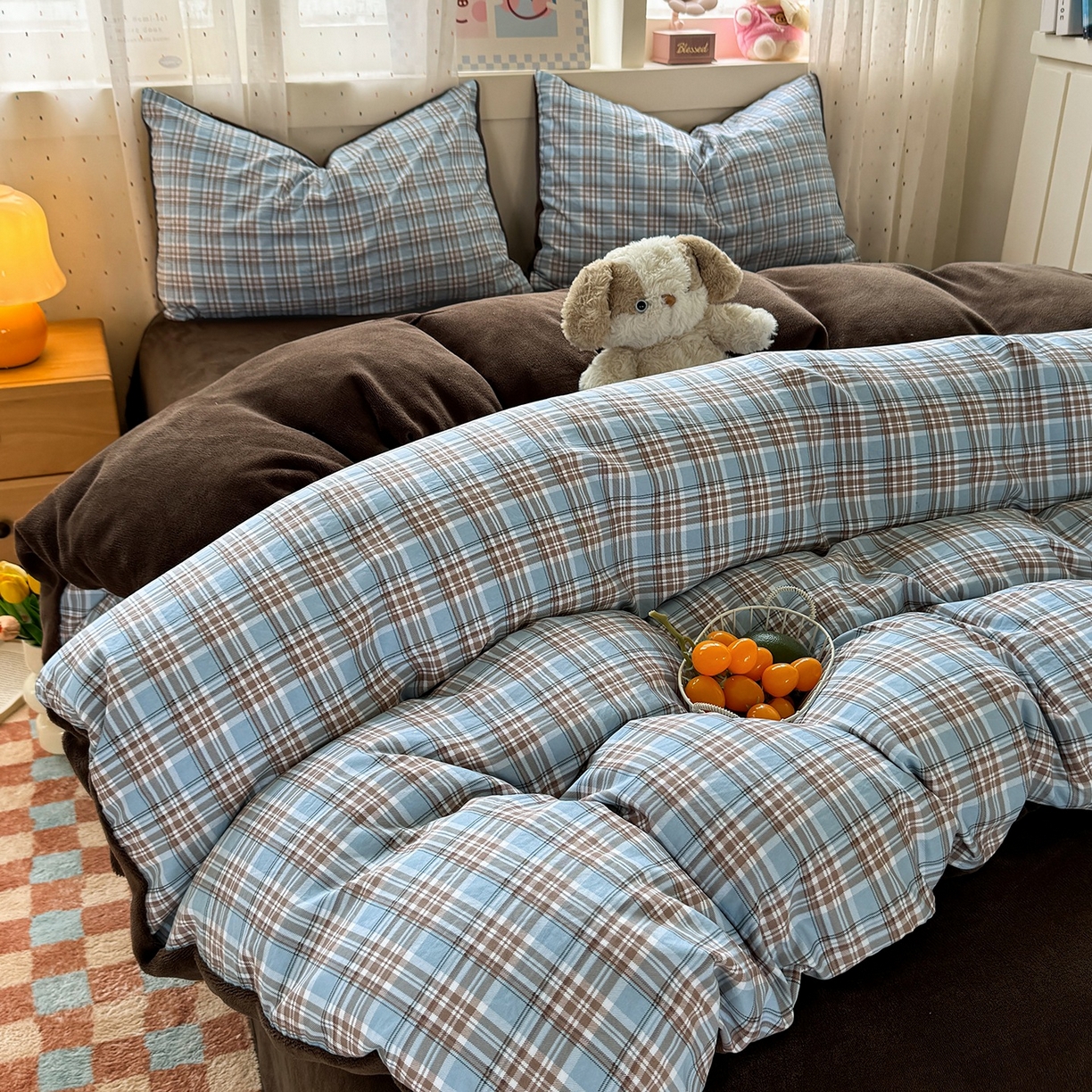 91家纺网 家纺一手货源 找家纺 十一家居 2025年新款A类云斜棉+牛奶绒春秋冬正反两用四件套—星漾系列 星漾-美式沙棕