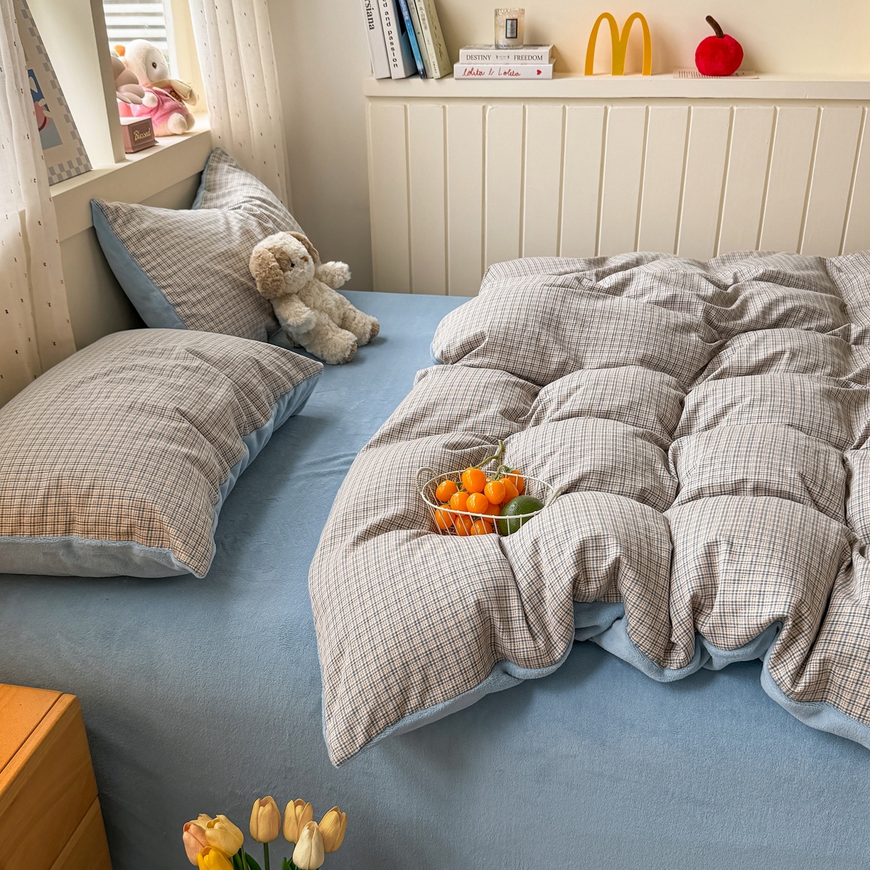 91家纺网 家纺一手货源 找家纺 十一家居 2025年新款A类云斜棉+牛奶绒春秋冬正反两用四件套—星漾系列 星漾-布朗格灰