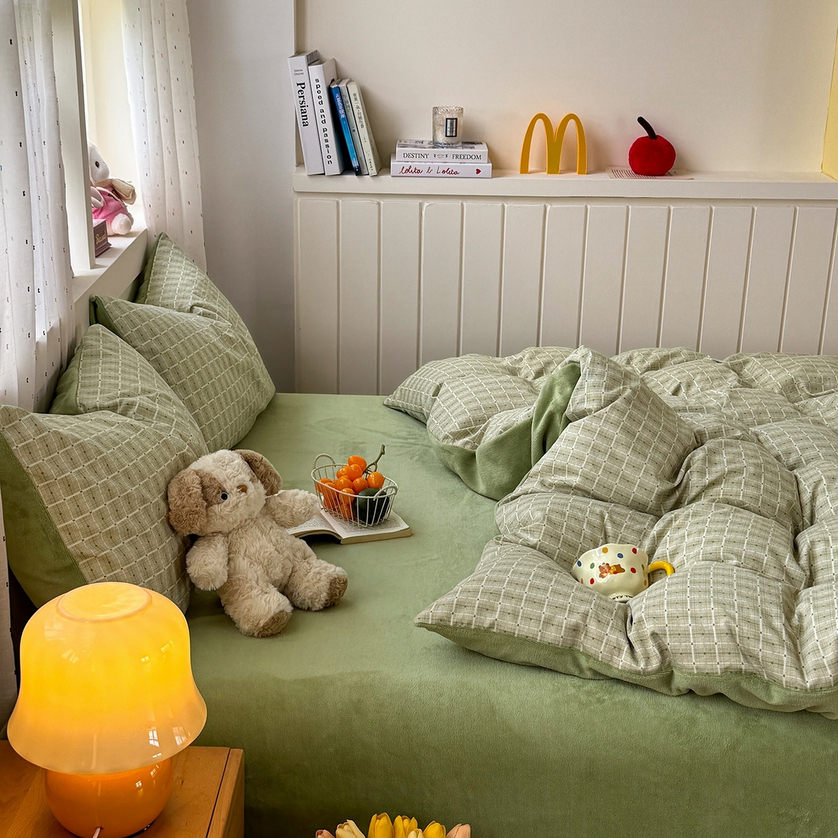 91家纺网 家纺一手货源 找家纺 十一家居 2025年新款A类云斜棉+牛奶绒春秋冬正反两用四件套—星漾系列 星漾-绿韵星辰