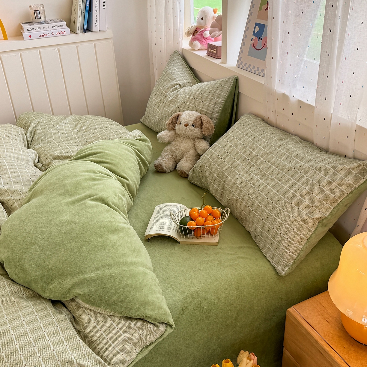 91家纺网 家纺一手货源 找家纺 十一家居 2025年新款A类云斜棉+牛奶绒春秋冬正反两用四件套—星漾系列 星漾-绿韵星辰