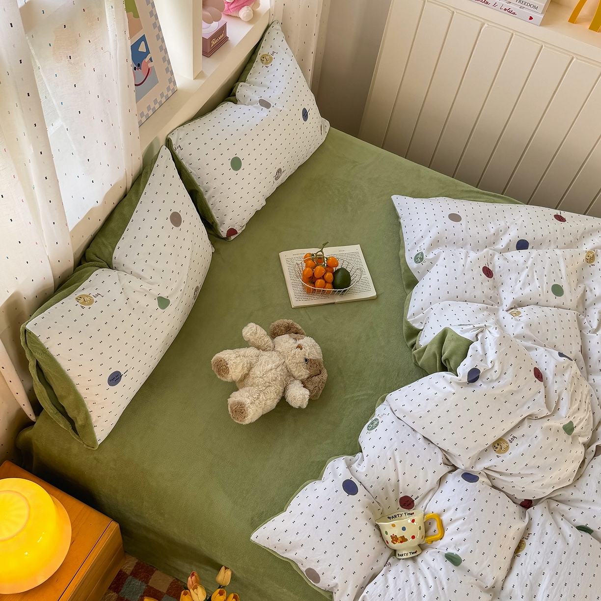 91家纺网 家纺一手货源 找家纺 十一家居 2025年新款A类云斜棉+牛奶绒春秋冬正反两用四件套—星漾系列 星漾-趣点萌宠