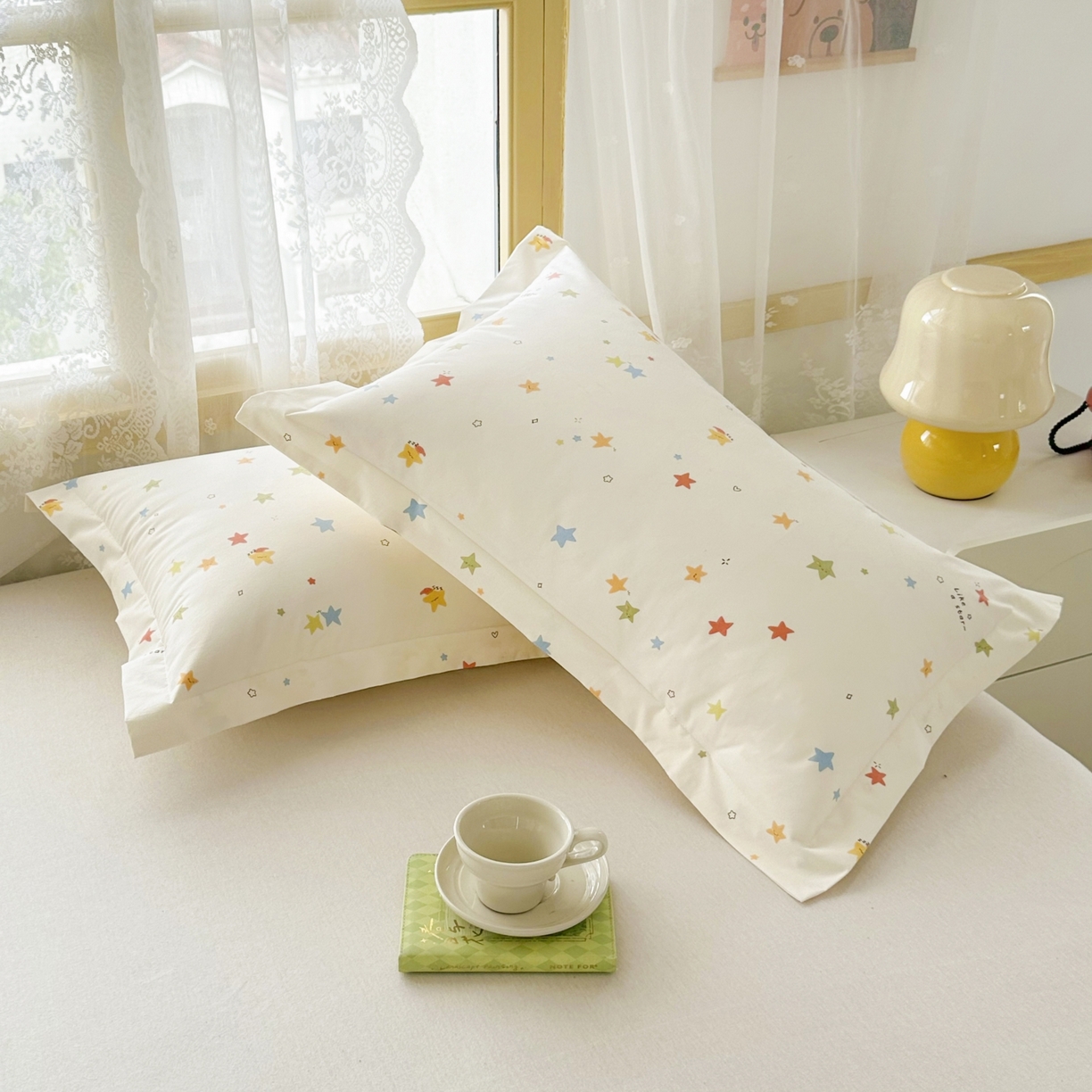 91家纺网 家纺一手货源 找家纺 豪选家纺 2025新款双层纱单层印花防水枕套 星趣小萌友