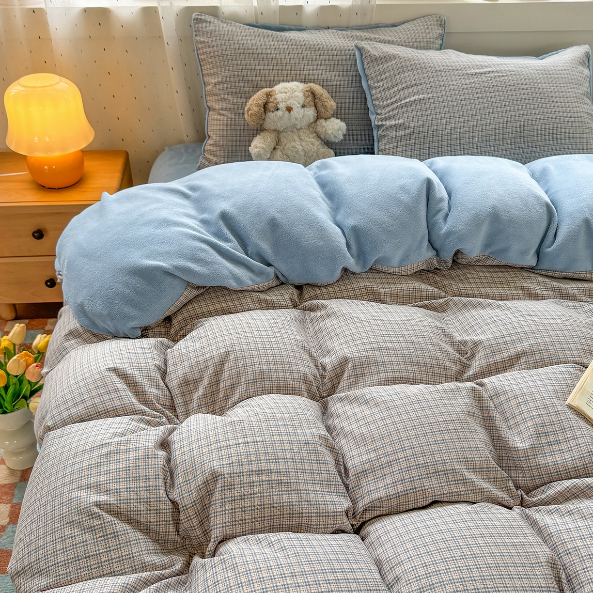 十一家居 2025年新款A类云斜棉+牛奶绒春秋冬正反两用四件套—星漾系列 星漾-布朗格灰