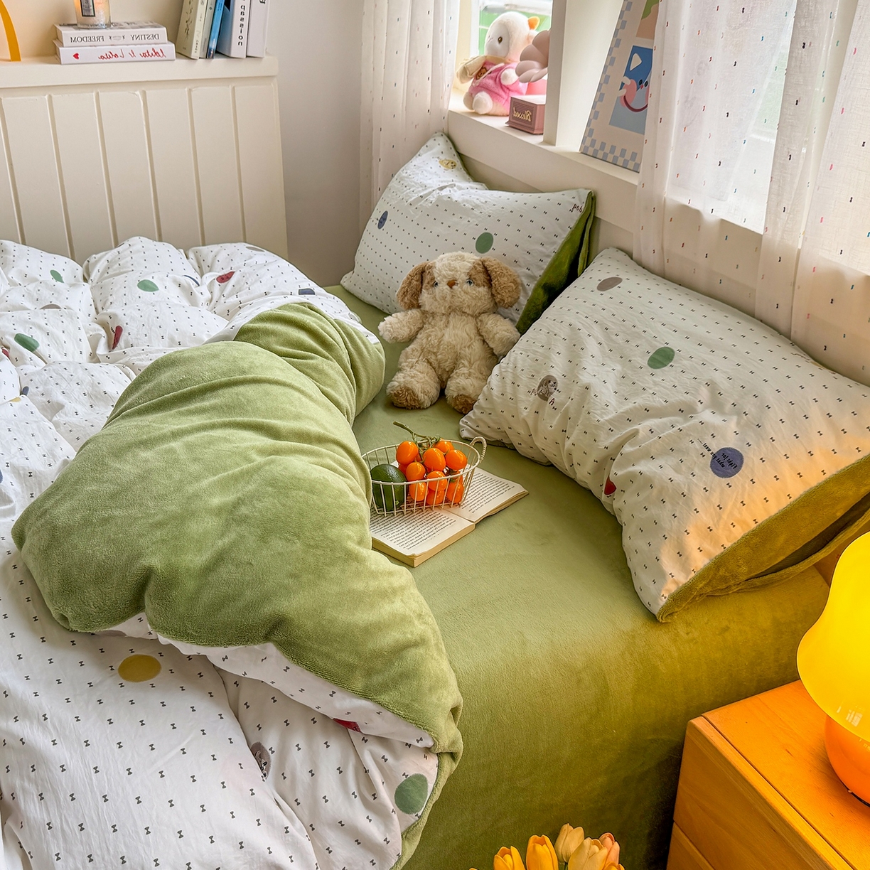 91家纺网 家纺一手货源 找家纺 十一家居 2025年新款A类云斜棉+牛奶绒春秋冬正反两用四件套—星漾系列 星漾-趣点萌宠