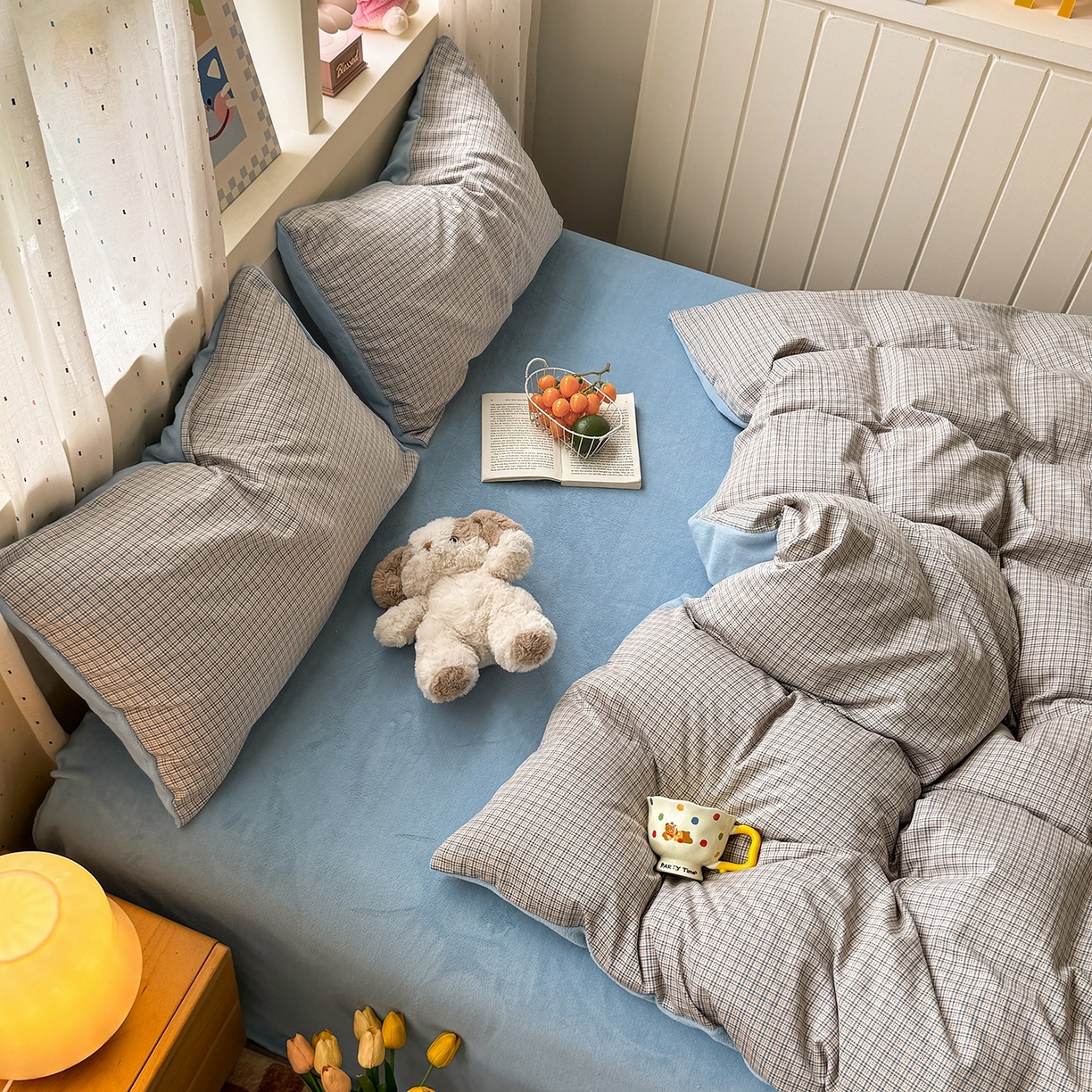 91家纺网 家纺一手货源 找家纺 十一家居 2025年新款A类云斜棉+牛奶绒春秋冬正反两用四件套—星漾系列 星漾-布朗格灰