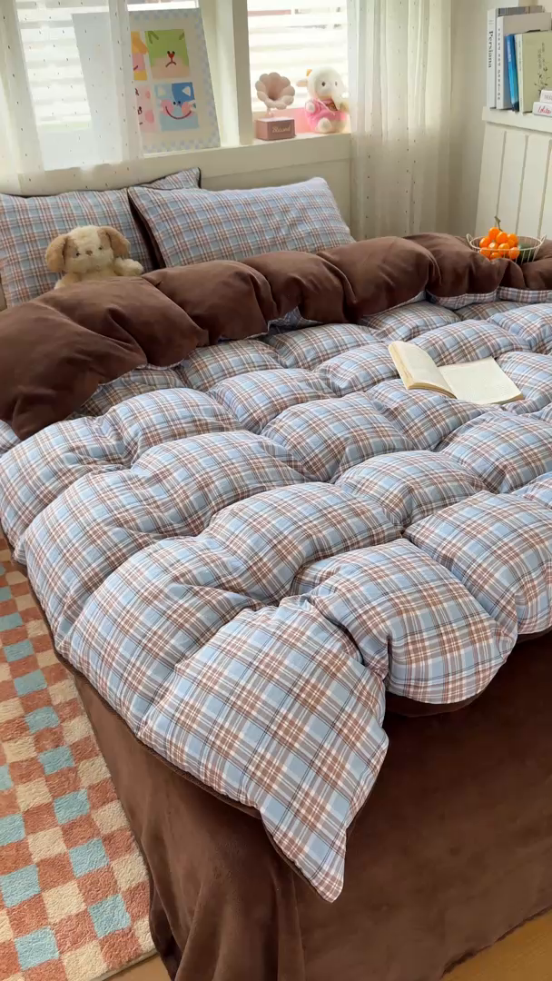 91家纺网 家纺一手货源 找家纺 （总）十一家居 2025年新款A类云斜棉+牛奶绒春秋冬正反两用四件套—星漾系列