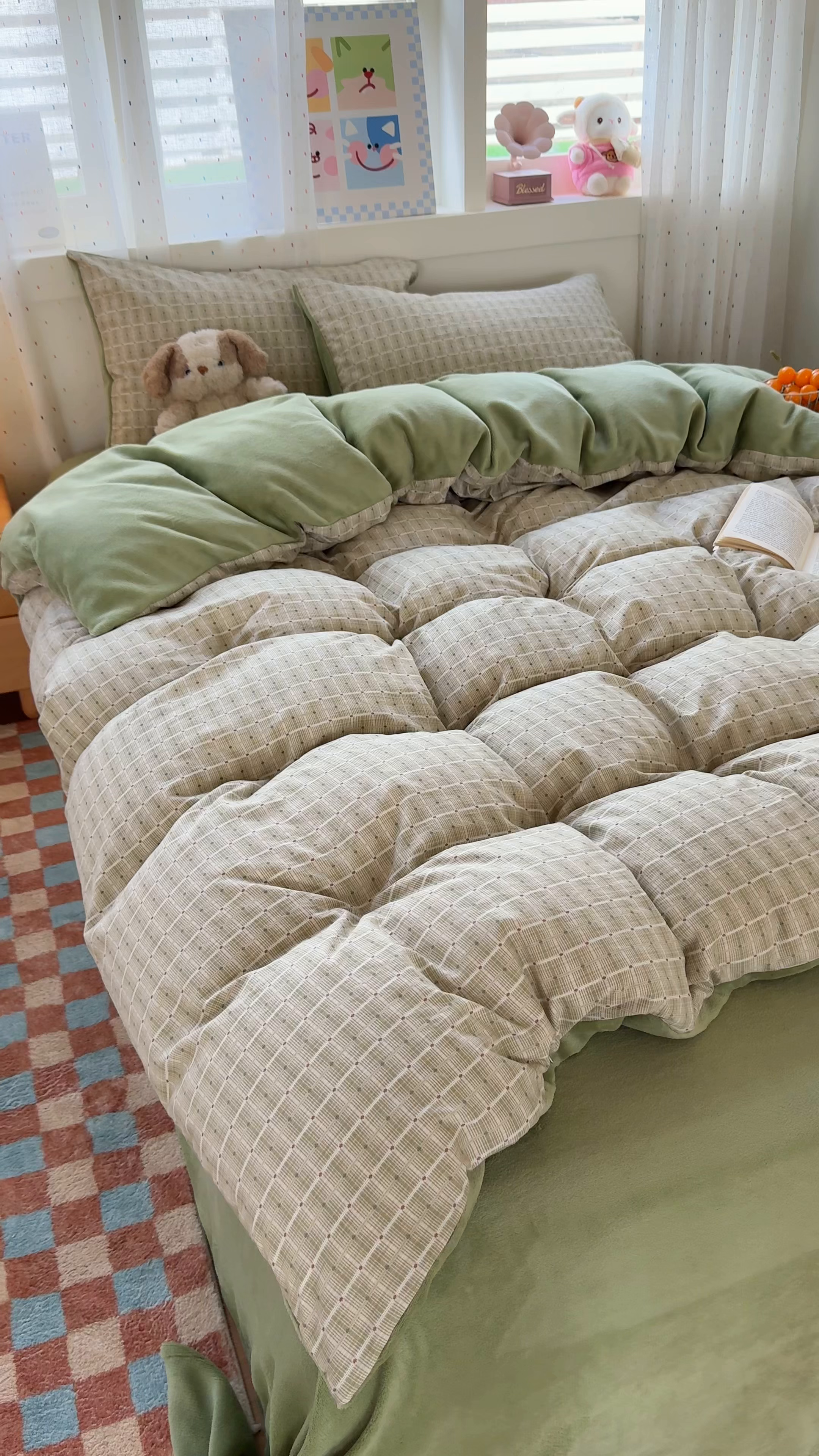 91家纺网 家纺一手货源 找家纺 十一家居 2025年新款A类云斜棉+牛奶绒春秋冬正反两用四件套—星漾系列 星漾-绿韵星辰