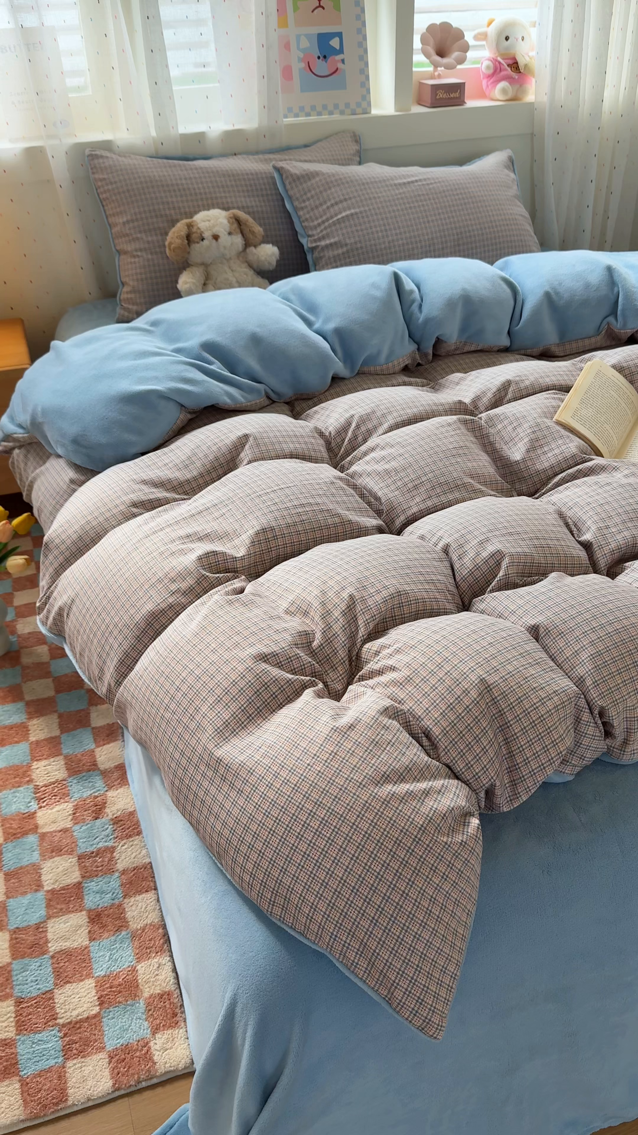 91家纺网 家纺一手货源 找家纺 十一家居 2025年新款A类云斜棉+牛奶绒春秋冬正反两用四件套—星漾系列 星漾-布朗格灰