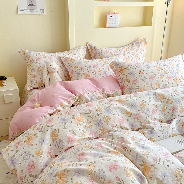 91家纺网 家纺一手货源 找家纺 绵庭家纺 2025新款秋季全棉印花单品被套 苏颜粉