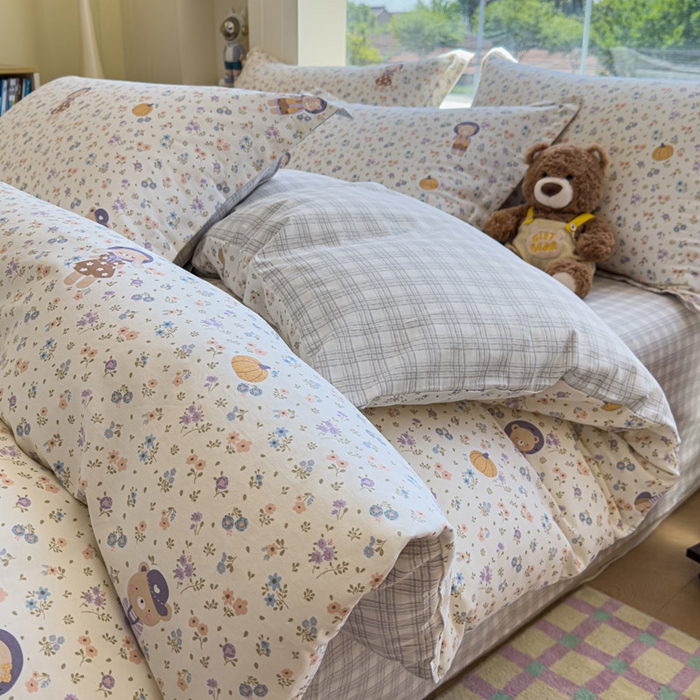 绵庭家纺 2025新款秋季全棉印花单品被套 碎花兔熊