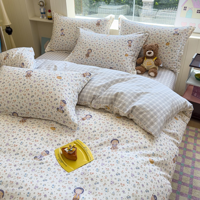 91家纺网 家纺一手货源 找家纺 绵庭家纺 2025新款秋季全棉印花单品被套 碎花兔熊