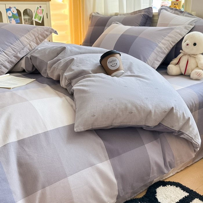 91家纺网 家纺一手货源 找家纺 绵庭家纺 2025新款秋季全棉印花单品被套 烟花格章 灰