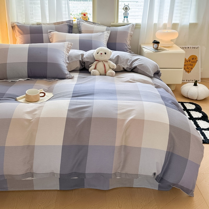 91家纺网 家纺一手货源 找家纺 绵庭家纺 2025新款秋季全棉印花单品被套 烟花格章 灰