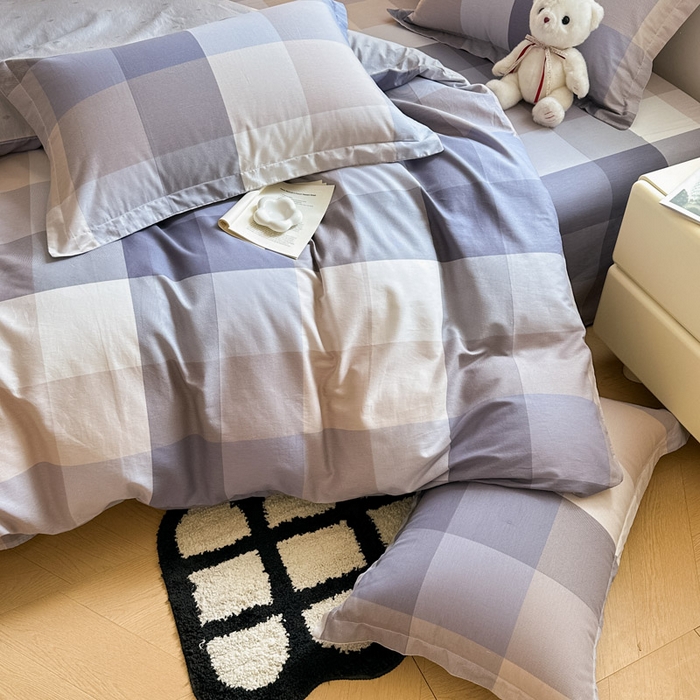 91家纺网 家纺一手货源 找家纺 绵庭家纺 2025新款秋季全棉印花单品被套 烟花格章 灰